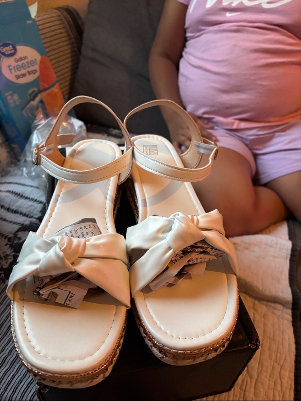 Women’s White Knot Front Ankle Strap Sandals
